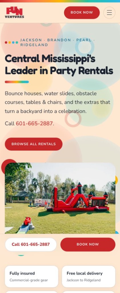 Fun Ventures mobile site — Central Mississippi party rentals