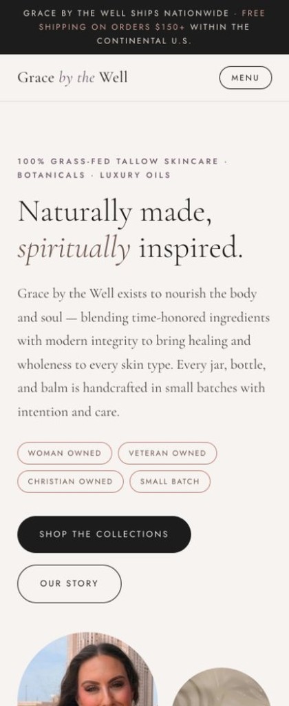Grace by the Well mobile site — grass-fed tallow skincare
