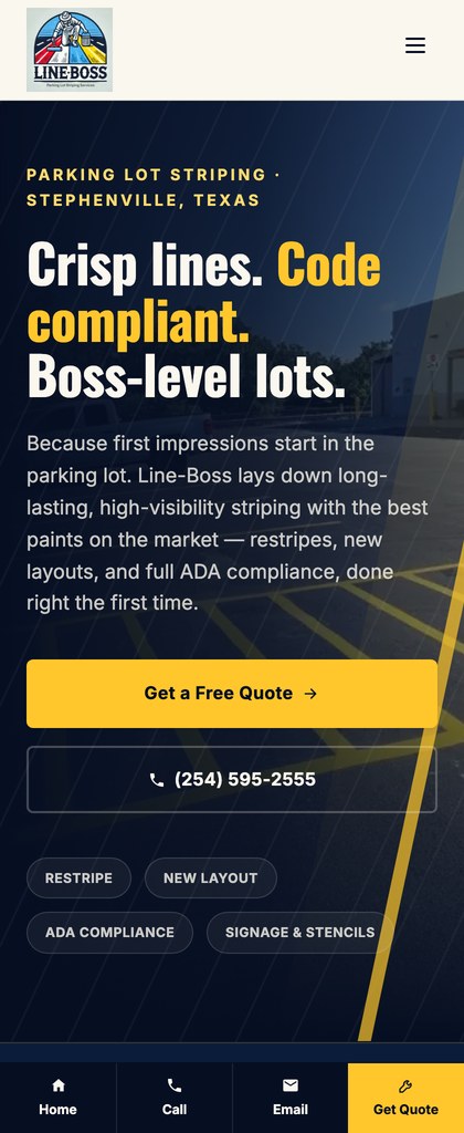 Line-Boss mobile site — parking lot striping in Stephenville, Texas